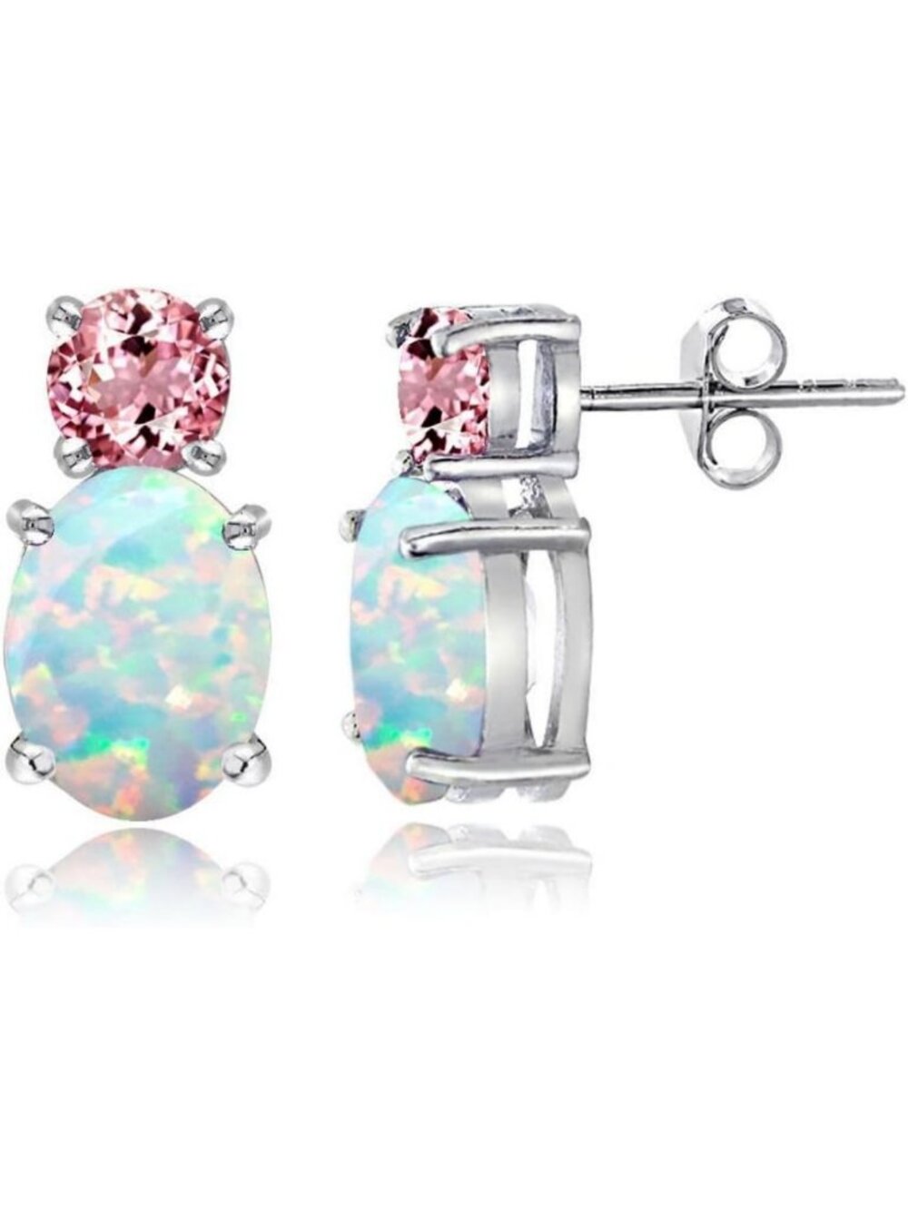 Trendy Multi-Color Opal Stud Earrings in Sterling Silver - Stylish Women's